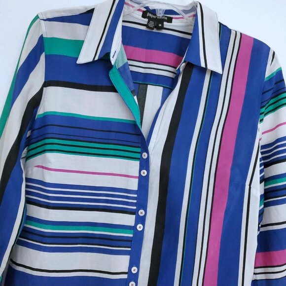 Paperwhite Women's Silk Blend Long Sleeve Collar Button Top Size 8 Striped - Picture 3 of 11